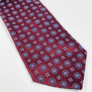 John W. Nordstrom Burgundy, Blue Flower Print 100% Silk Tie 3 3/4" x 59" - Picture 1 of 5