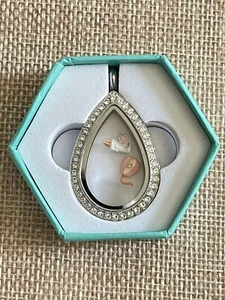 Origami Owl Tear Drop Living Locket & Charms W/Crystal Studded Border LK1025 - Picture 1 of 3