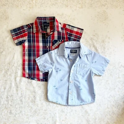 Лот из 2 рубашек Baby Boy 12 Mos Lucky Brand Osh Kosh Bgosh клетчатые самолет самолет - Изображение 1 из 4