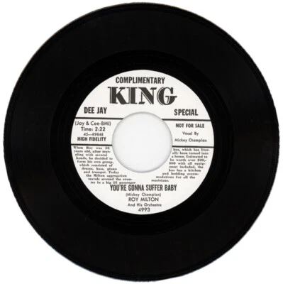 ROY MILTON "YOU'RE GONNA SUFFER BABY c/w ONE ZIPPY ZAM"  1956 R&B - Image 1 of 2