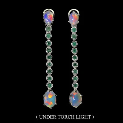 Sommer 925 Silber Ohrringe Oval Feuer Opal 9x7 MM Smaragd Edelstein Schmuck - Bild 1 von 4