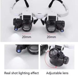 2XLED Watch Jeweler Repair Magnifier Head-Mounted Headband Adjustable Magnifying - Foto 1 di 7