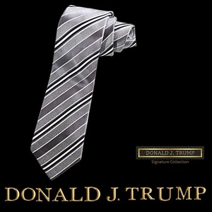 Donald J Trump Signature Collection Necktie Tie Black Silver Striped Silk New - Picture 1 of 3
