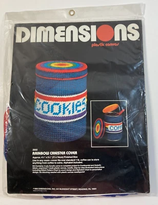 Rainbow Canister Cover Dimensions Plastic Canvas Kit #2502 Coffee Cookie Jar VTG - Image 1 of 2