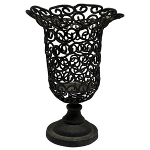 Vintage Metal Wire Candleholder 9.5” French Styled Scrolls Heavy Outdoor Indoor - Picture 1 of 5