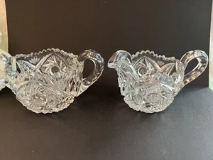American Brilliant Period Art Cut Glass Cream and Sugar Hobstar Diamond Fan - Picture 1 of 3