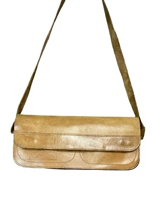 VTG 60S 70S TAN BROWN LEATHER GOGO MOD BAGUETTE BAGATELLE SHOULDER BAG - Image 1 of 4