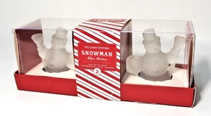 Williams Sonoma Candle Holders Snowman Frosted Glass Set 2 - Picture 1 of 8