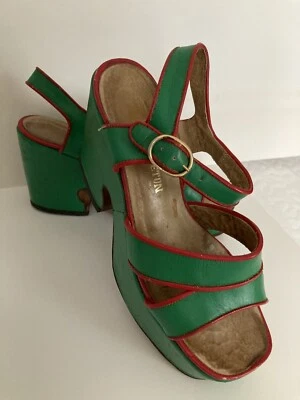 Zapatos de plataforma vintage años 70 con tubería roja detallada talla 6 día de San Patricio Foto 1 de 4