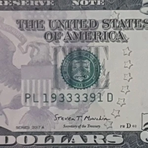 2017A $5 Bill. RADAR- TRINARY - PALINDROME SERIAL # PL 19333391 D. - Picture 1 of 8