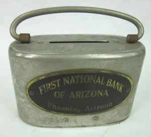 antiguo PRIMER BANCO NACIONAL DE ARIZONA PHOENIX metal almuerzo cubo banco - Imagen 1 de 6