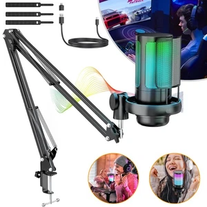 Gaming Mikrofon PC mit Arm, USB Microphone mit Stummschalttaste RGB Mikrofon - Afbeelding 1 van 12