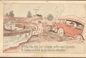 It Takes a Ford to Do These Stunts Ford Booster Comic Vintage Postkarte Auto Mann - Bild 1 von 2