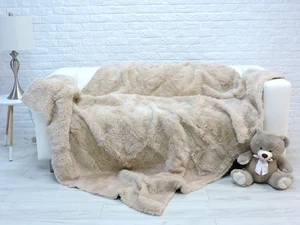 Echtes Lammfell Überwurf; hellbeige große Plüsch Fell Decke, Teppich 345 - Bild 1 von 8