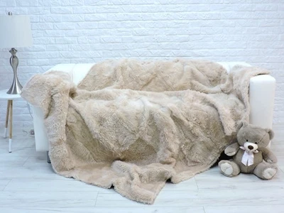 Echtes Lammfell Überwurf; Hellbeige Groß Plüsch Fell Decke , Teppich 345 - Bild 1 von 4