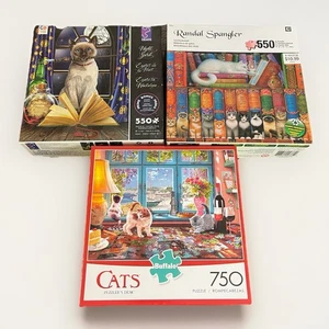 Lote de 3 rompecabezas para gatos: 750 escritorio para rompecabezas, 550 Night Spirit, 550 estantería para gatos - Imagen 1 de 7