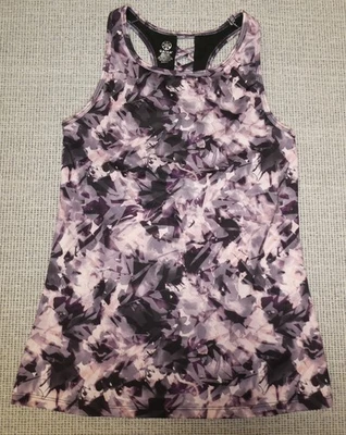 Gaiam 女式黑色/粉色/紫色印花工字背运动文胸上衣 S 码 — 第 1/4 张图片