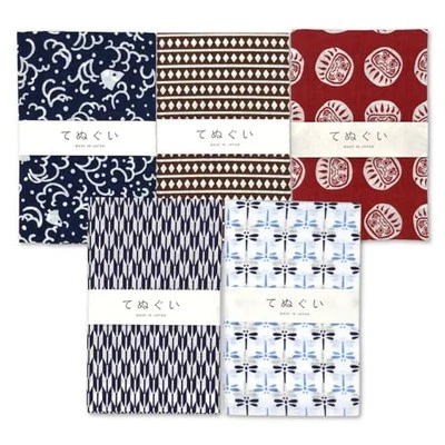 Set of 5 Japanese Tenugui Towels Cotton Fabrics Crafts Daruma Yakasuri - Image 1 of 3