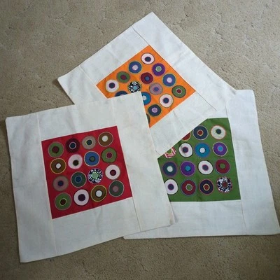 手工制作泰国枕头套波西米亚嬉皮抽象五颜六色 19x19 批量 3 件 — 第 1/4 张图片