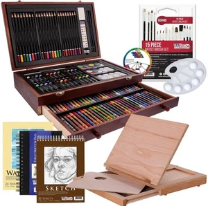163 Stck. Kunst Zeichnung Künstler Farbe Skizze Bleistift Pastell Buntstifte Staffelei Holz Box (LESEN) - Bild 1 von 15
