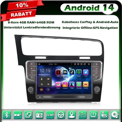 8-Kern 64GB Android 14 DVD CarPlay GPS Autoradio Navi für VW Golf VII/7 MK7 DAB+ - Bild 1 von 4