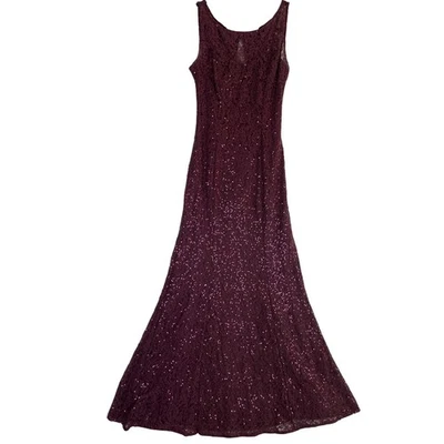 Ignite Evenings New York Plum Lace Sequin Sleeveless Gown Formal Party Dress 6 - Image 1 of 4