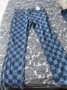 Abercrombie Kids Straight Jeans Girls 15/16 Blue Check Denim Pockets Zip Fly NWT - Picture 1 of 6