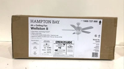 Hampton Bay Wellston II 44 in. Indoor LED Matte White Downrod Ceiling Fan - Image 1 of 3