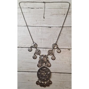 Tribal Boho silber Statement Halskette Strass Hänger Medaillons 30"+ 3" - Bild 1 von 8