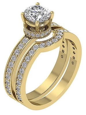 1.90 Ct Bridal Halo Engagement Round Cut Diamond Ring For Women 14K Yellow Gold - Image 1 of 4