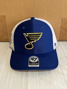 St. Louis Blues NHL '47 Brand Blue Trucker Mesh Adjustable Snapback Hat - Picture 1 of 5