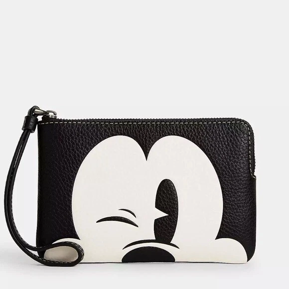 COACH CN041 Disney X Coach Corner Zip Wristlet With Wink Mickey Mouse Black