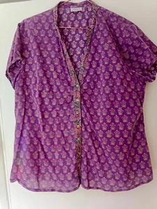 ✩Pretty *ANOKHI for EAST* Purple Short Sleeve Floral Hand Block Print Top 16✩ - Picture 1 of 6