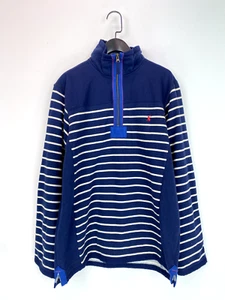 Joules Long Sleeve Navy Striped 1/4 Zip High Neck Cotton Sweatshirt Size M - Picture 1 of 8