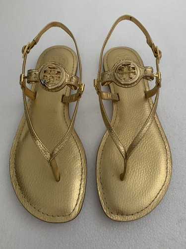 SCARPE TORY BURCH ORO METALLICO NUOVA SCATOLA ALI PERIZOMA PIATTE ESTATE PELLE CADUTA 8 5