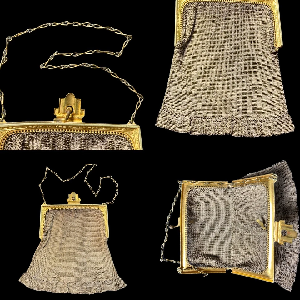 Bolso Cartera Vintage WHITING & DAVIS "EL-SAH" Art Deco Esmalte Malla Metal Foto 1 de 4