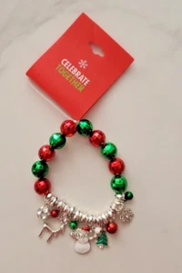 Celebrate Together Multicolor Beaded Christmas Charm Stretch Bracelet - Picture 1 of 4