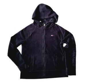 Tommy Hilfiger Womens Full zip Fleece Jacket Hoodie Flag Logo Size M Black - Picture 1 of 5