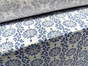 Finely Textured Stretch Jersey Fabric, Per Metre - Flower Print - Blue & White - Picture 1 of 3