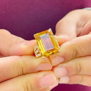 14K Yellow Gold Cushion Yellow Citrine Round Cut Diamond Ring Split Band 10.75ct - Picture 1 of 12