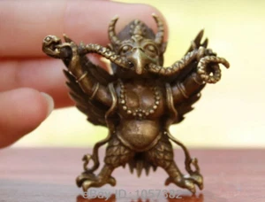 4 CM China Buddhism Temple Copper Bronze Winged Garuda Bird God Buddha Statue - Picture 1 of 5