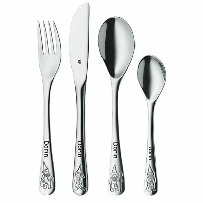 WMF Kinderbesteck Zwerge Gartenzwerge - 4-teilig mit Gravur personalisiert - Bild 1 von 2