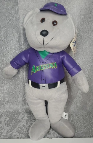 Arizona Diamondbacks Plush Stuffed Toy V Purple Leather Like Hat Jersey VTG Bear Cover