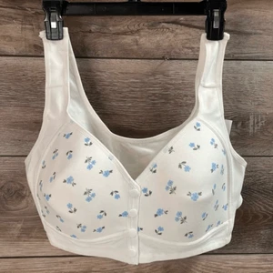NWT DAISY Front Closure Polyester Cotton White Bra Blue Flowers 3XL 48 / DD (E) - Picture 1 of 9