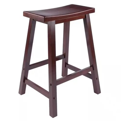 Winsome Wood Counter Stool Walnut Finish Saddle Seat Backless 24 in. Height - Image 1 of 4