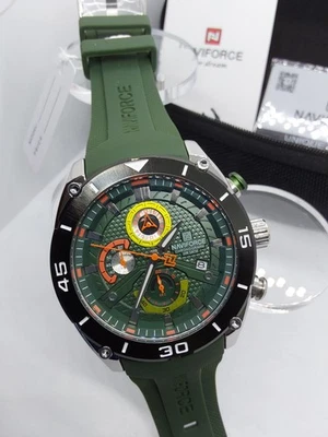 Cronógrafo esportivo verde 46 mm masculino com alça de silicone da Naviforce - Imagem 1 de 4