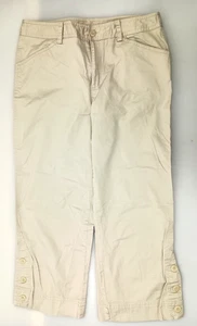 Aladella Women’s Size 8 Beige Capri Pants Button Tab Cropped Casual - Picture 1 of 7