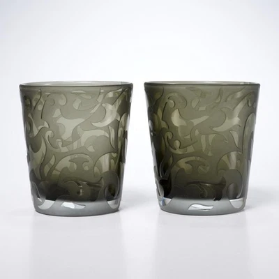 Michael Weems Elise Gris Ahumado Arte Vidrio Esmerilado Bajo Vaso Par Iris Apfel Foto 1 de 4