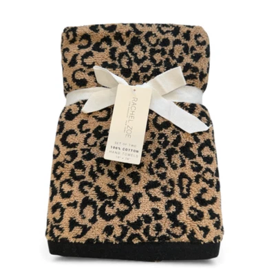 Juego de 2 toallas de mano de leopardo Rachel Zoe negro marrón 100 % algodón 18x28" Foto 1 de 4