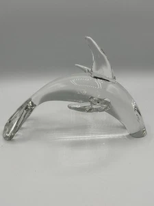 MCM Art Glass Dolphin Crystal Figurine FM Konstglas Ronneby Glass 9” Sweden - Picture 1 of 14